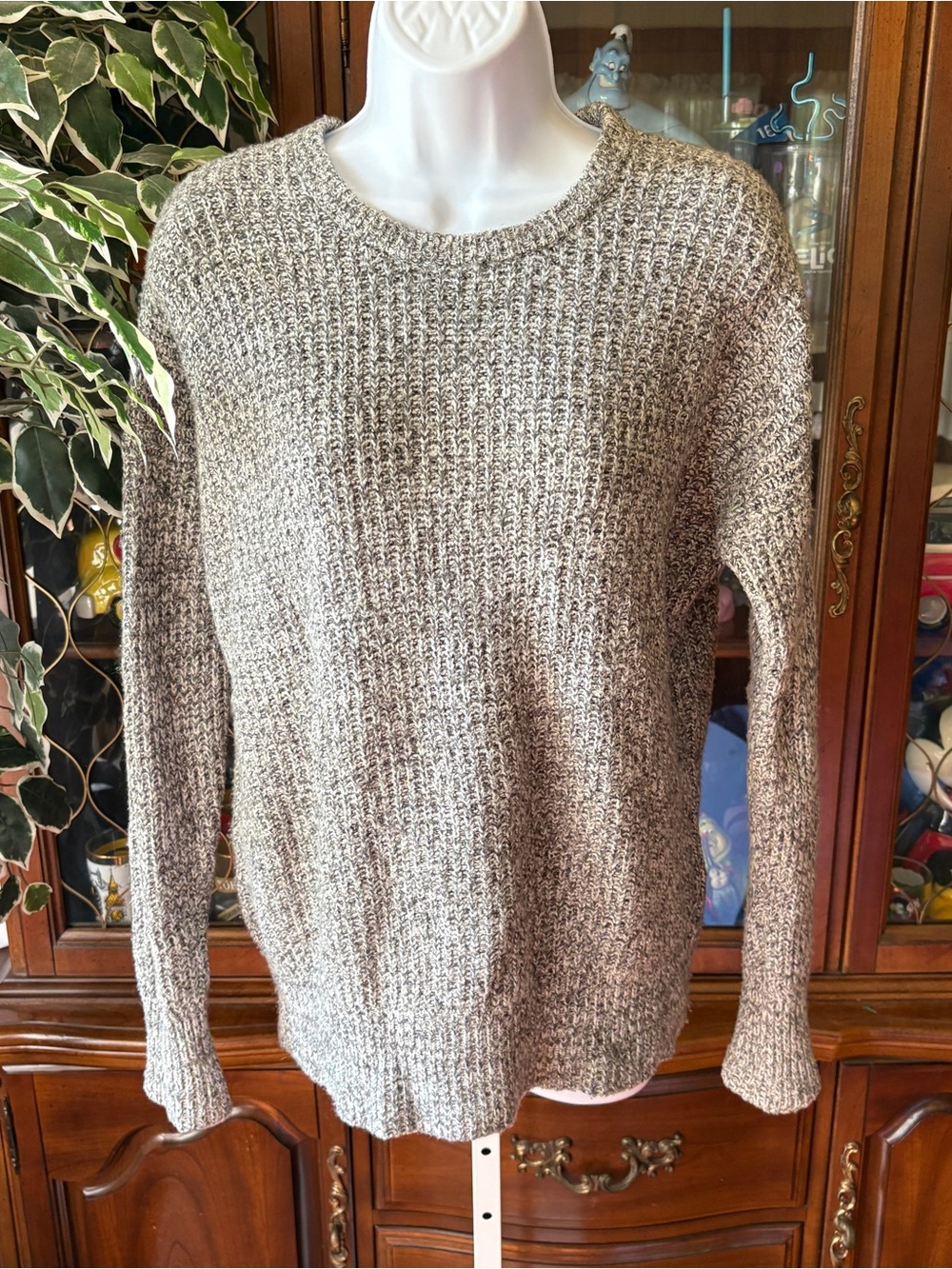 Vtg Y2K Abercrombie and Fitch Knit Crew Neck Heather Grey Wool Sweater Size M/L